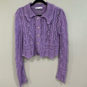 Zara Women's  Knit Collar Detail Sweater.   Purple.  S